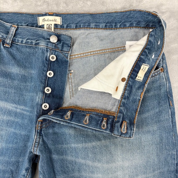Madewell Jeans Women 32 (Fit 38x29.5) Blue Dean Easy Straight Distressed Raw Hem - Picture 4 of 13